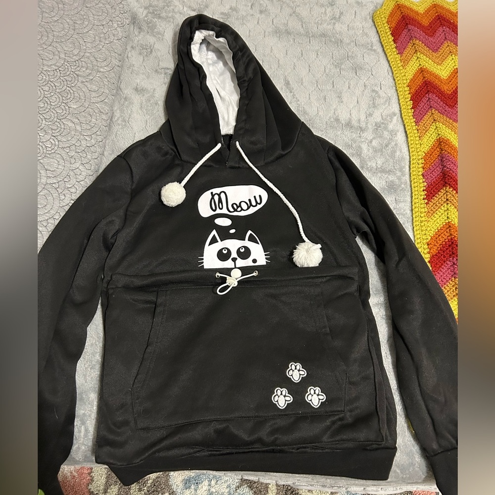 Black Cat Print Hoodie